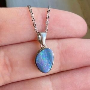Australian Fire Opal Necklace Doublet Pendant Stainless Steel Lightning Ridge